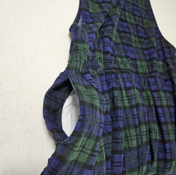VTG Womens Overall Corduroy Maxi Dress 100% Cotton Tartan Jumper Blue Green L - Picture 10 of 15